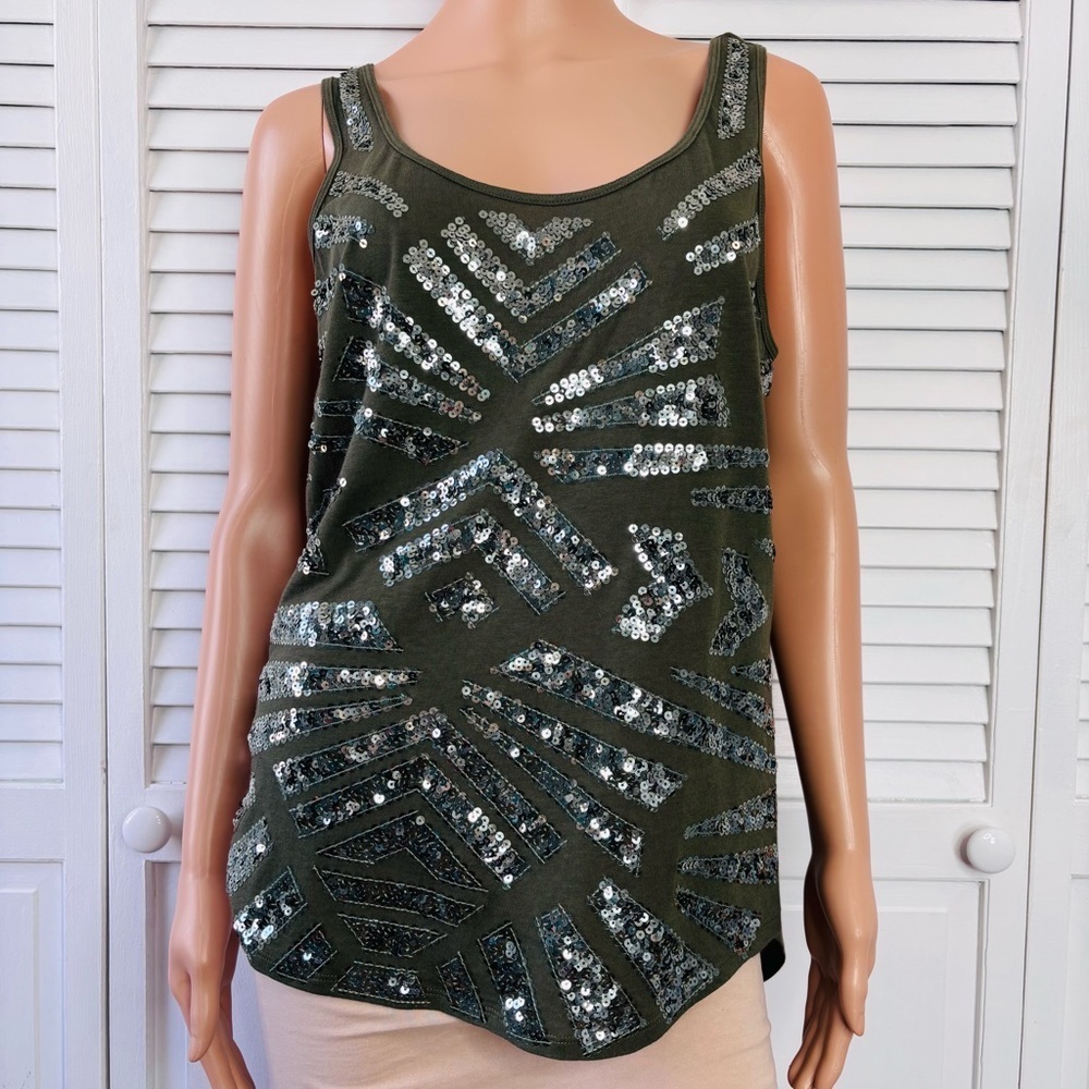 New EXPRESS Green Sequin Tank Top Size Large